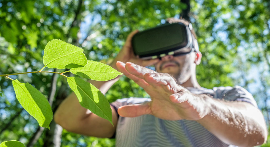 man with virtual reality headset for social activism important issues