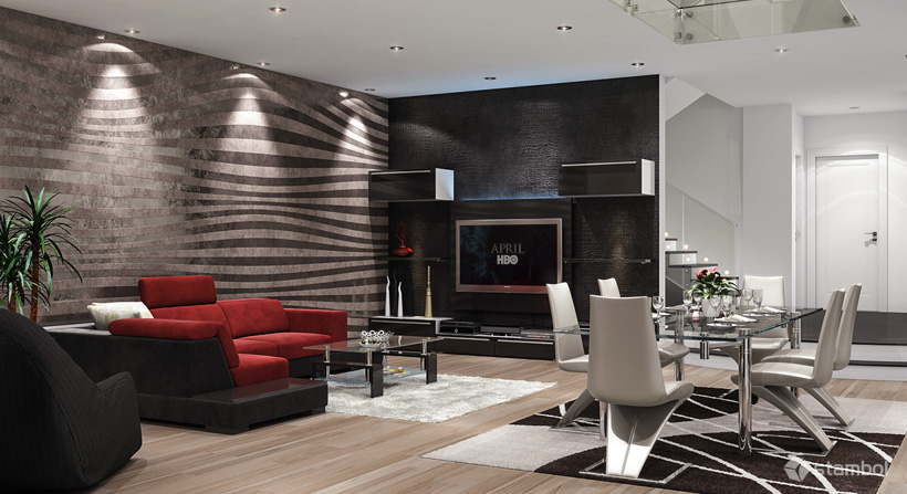 realistic 3D interior rendering of a condo