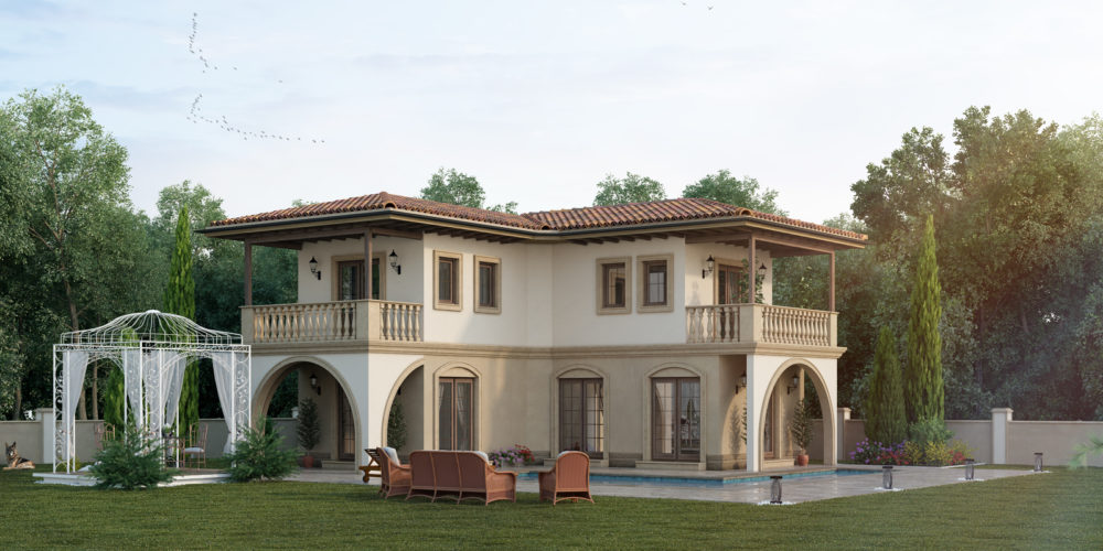 house rendering from distance angle