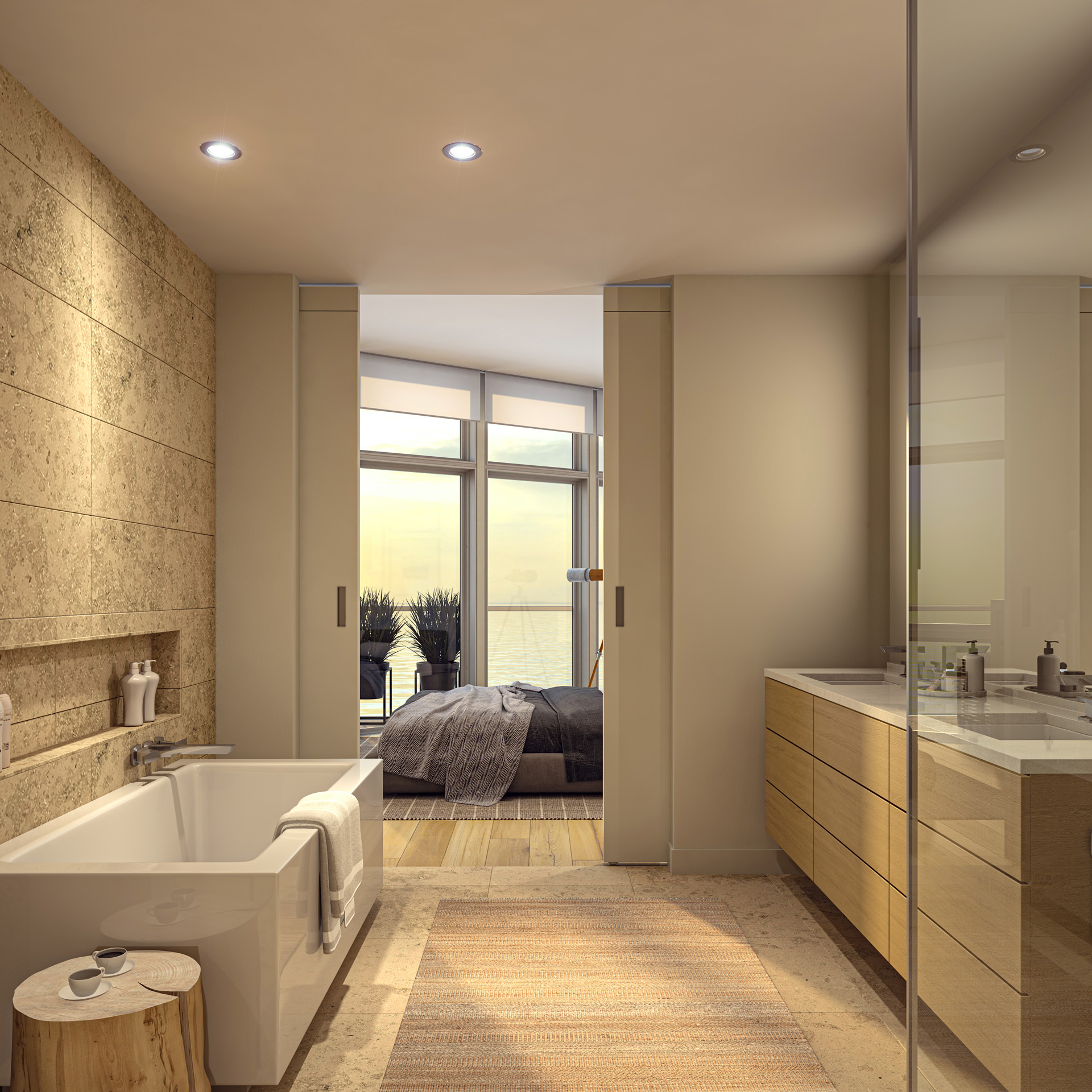 Ensuite Bathroom Rendering from Pacific Point Unit A Penthouse Light Color Option