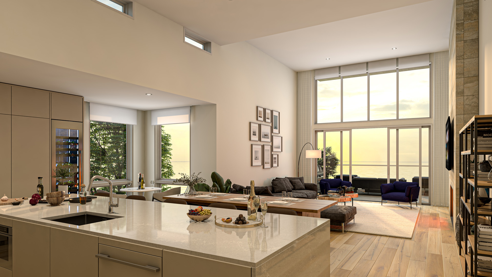 Living Room Rendering from Pacific Point Unit A Penthouse