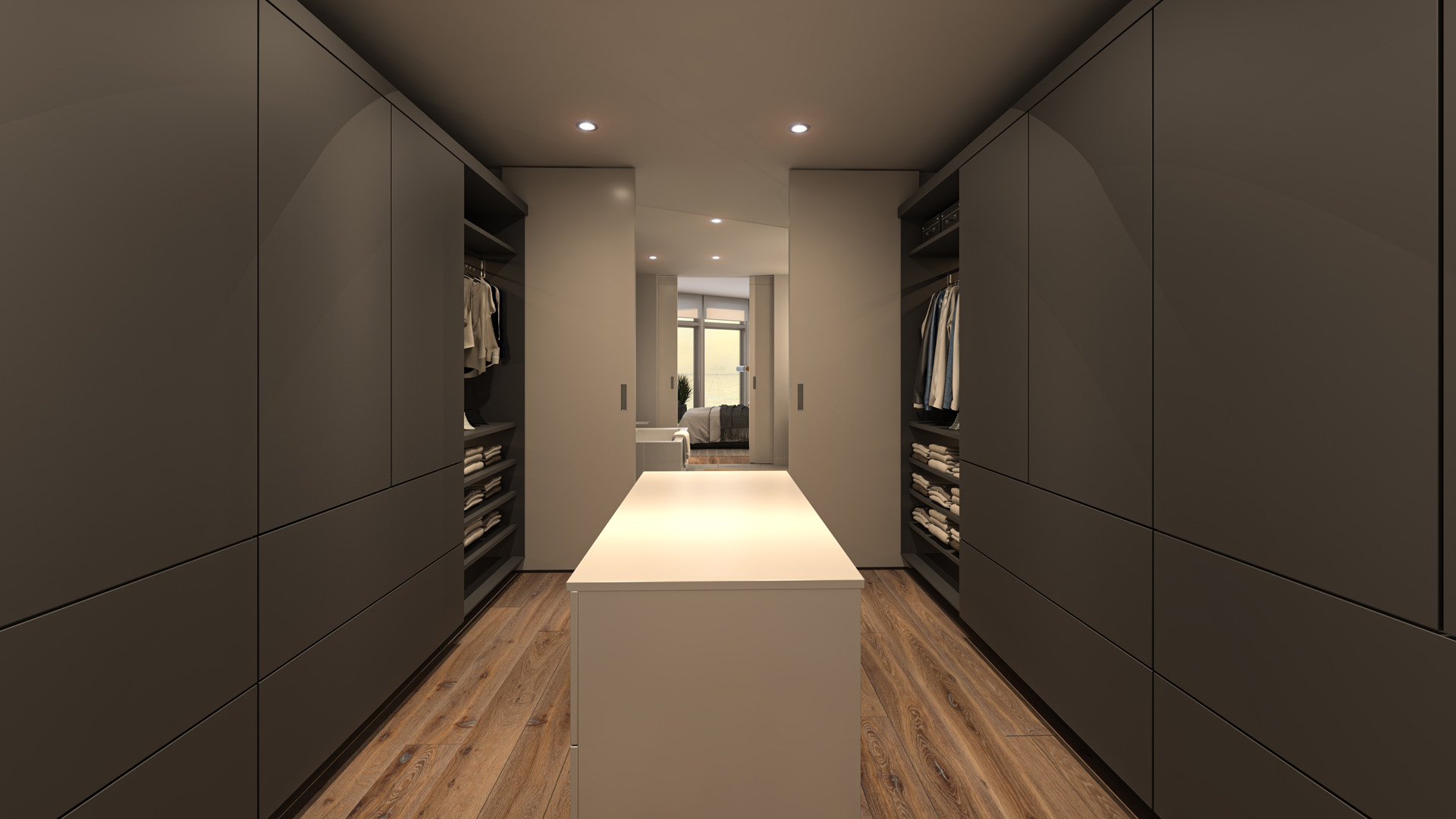 Walk-in Closet Rendering from Pacific Point Unit B Penthouse in Dark Color Option